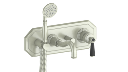 Vogt Carinthia Wall-Mount Tub Filler Trim in Brushed Nickel & Matte Black with Round Handle – TM.C1.2220.BB