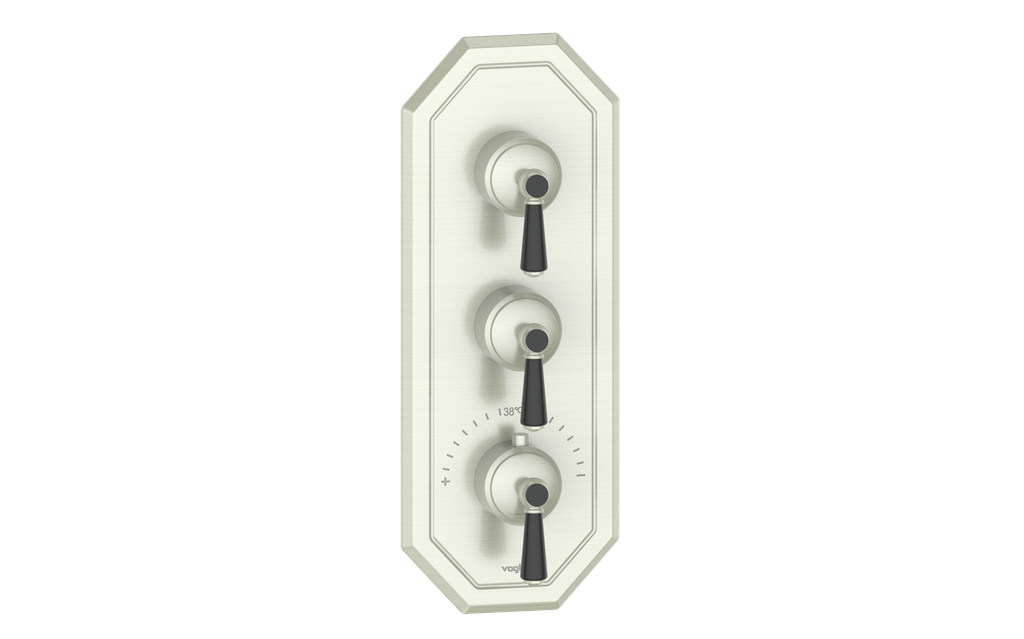 Vogt Carinthia 3/4" High-Flow Thermostatic Valve Trim with 2 Stops in Brushed Nickel & Matte Black with Round Handle – TM.C1.250.BB