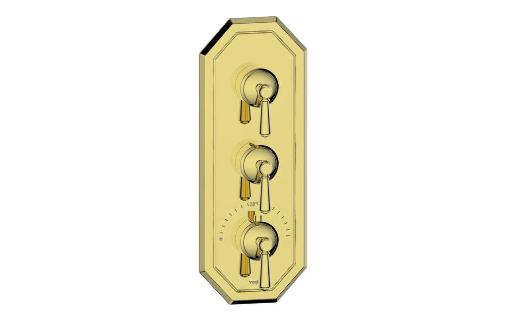 Vogt Carinthia 3/4" High-Flow Thermostatic Valve Trim with 2 Stops in Brushed Gold with Round Handle – TM.C1.250.BG