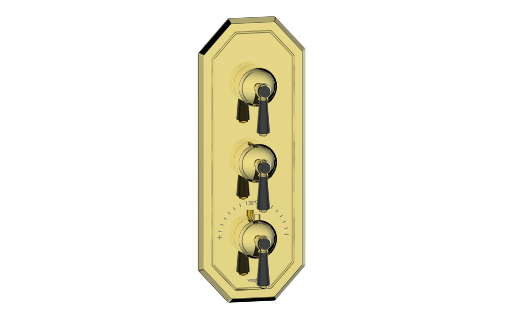 Vogt Carinthia 3/4" High-Flow Thermostatic Valve Trim with 2 Stops in Brushed Gold & Matte Black with Round Handle – TM.C1.250.BGB