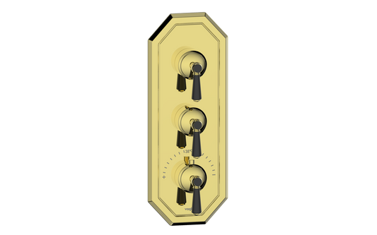 Vogt Carinthia 3/4" High-Flow Thermostatic Valve Trim with 2 Stops in Brushed Gold & Matte Black with Round Handle – TM.C1.250.BGB