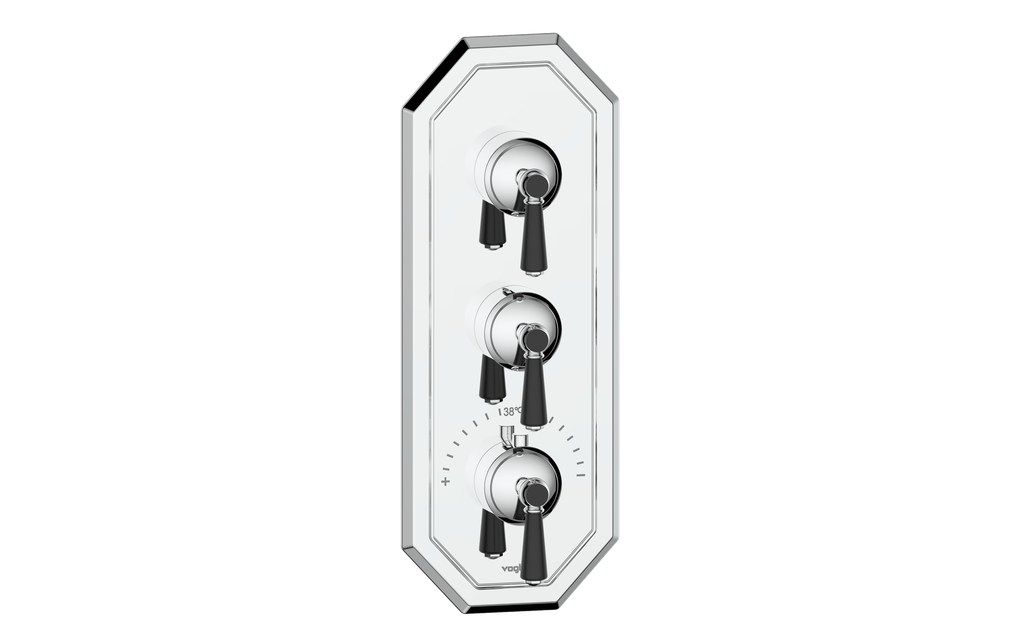 Vogt Carinthia 3/4" High-Flow Thermostatic Valve Trim with 2 Stops in Chrome & Matte Black with Round Handle – TM.C1.250.CB