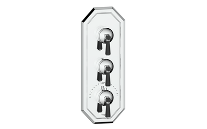 Vogt Carinthia 3/4" High-Flow Thermostatic Valve Trim with 2 Stops in Chrome & Matte Black with Round Handle – TM.C1.250.CB