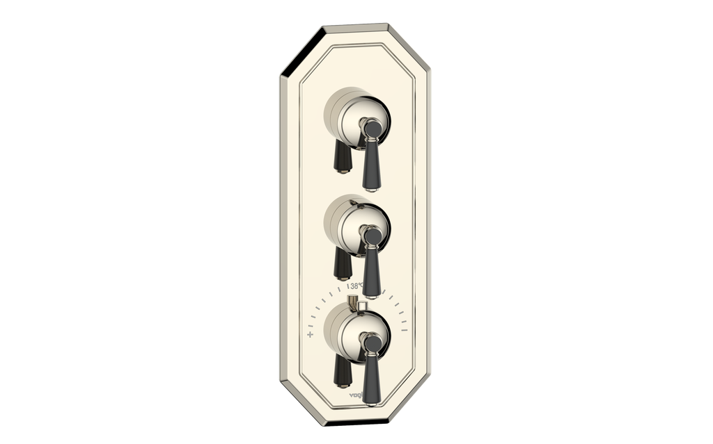 Vogt Carinthia 3/4" High-Flow Thermostatic Valve Trim with 2 Stops in Polished Nickel & Matte Black with Round Handle – TM.C1.250.PB