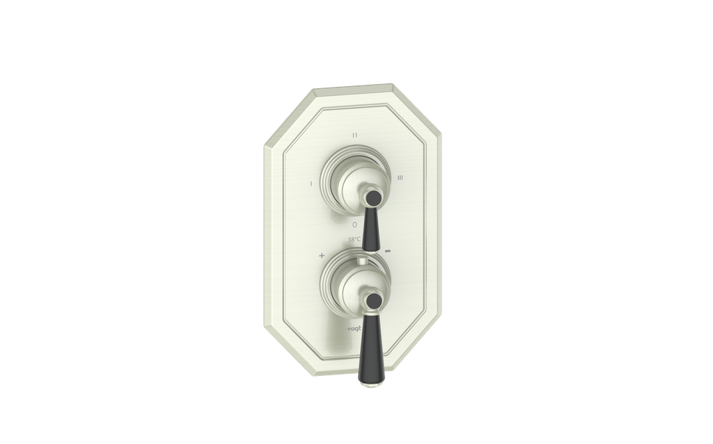 Vogt Carinthia 3-Way Thermostatic Valve Trim in Brushed Nickel & Matte Black with Round Handle – TM.C1.320.BB