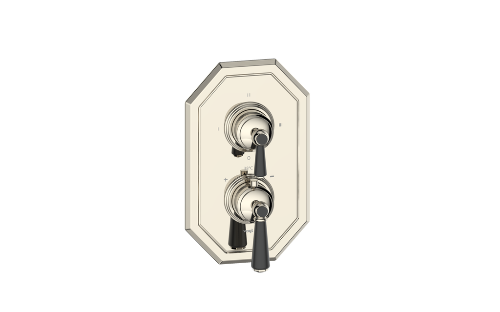 Vogt Carinthia 3-Way Thermostatic Valve Trim in Polished Nickel & Matte Black with Round Handle – TM.C1.320.PB