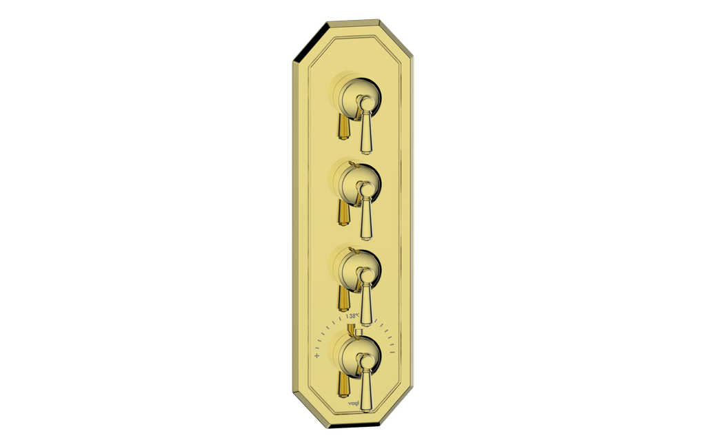 Vogt Carinthia 3/4" High-Flow Thermostatic Valve Trim with 3 Stops in Brushed Gold with Round Handle – TM.C1.350.BG