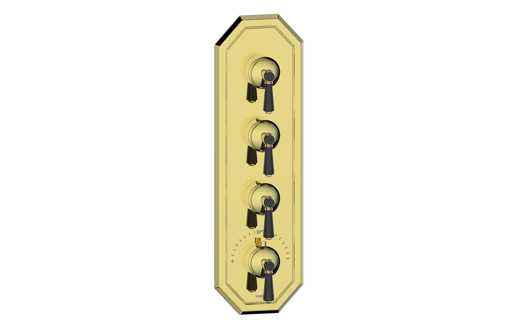 Vogt Carinthia 3/4" High-Flow Thermostatic Valve Trim with 3 Stops in Brushed Gold & Matte Black with Round Handle – TM.C1.350.BGB