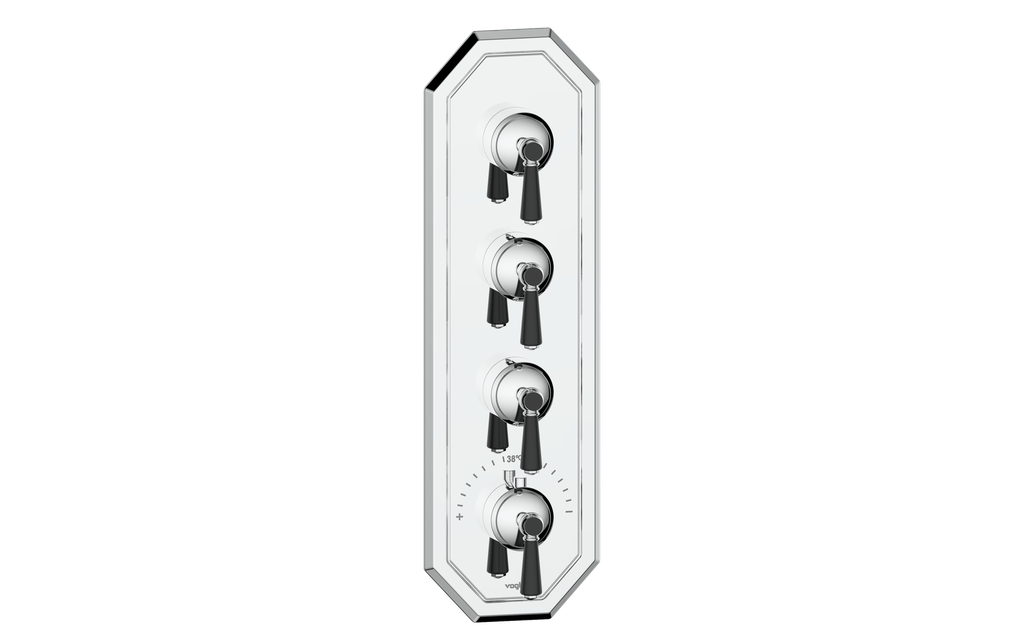 Vogt Carinthia 3/4" High-Flow Thermostatic Valve Trim with 3 Stops in Chrome & Matte Black with Round Handle – TM.C1.350.CB