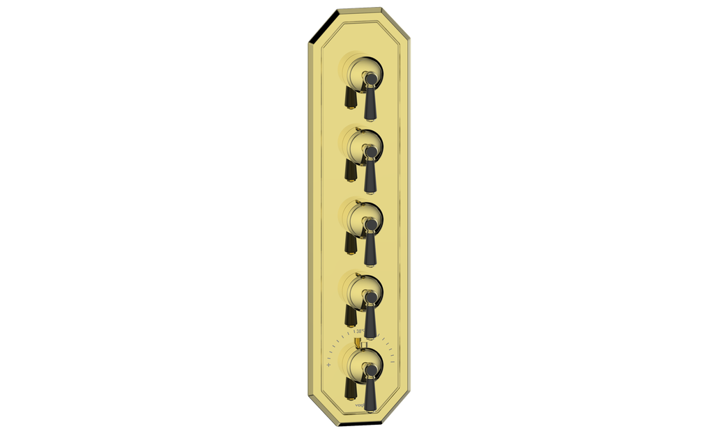 Vogt Carinthia 3/4" High-Flow Thermostatic Valve Trim with 4 Stops in Brushed Gold & Matte Black with Round Handle – TM.C1.450.BGB