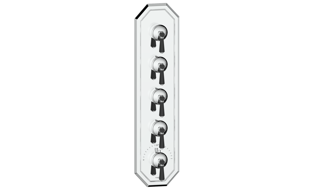 Vogt Carinthia 3/4" High-Flow Thermostatic Valve Trim with 4 Stops in Chrome & Matte Black with Round Handle – TM.C1.450.CB