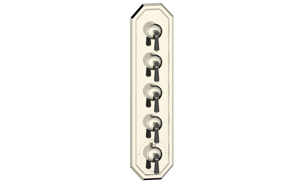 Vogt Carinthia 3/4" High-Flow Thermostatic Valve Trim with 4 Stops in Polished Nickel & Matte Black with Round Handle – TM.C1.450.PB