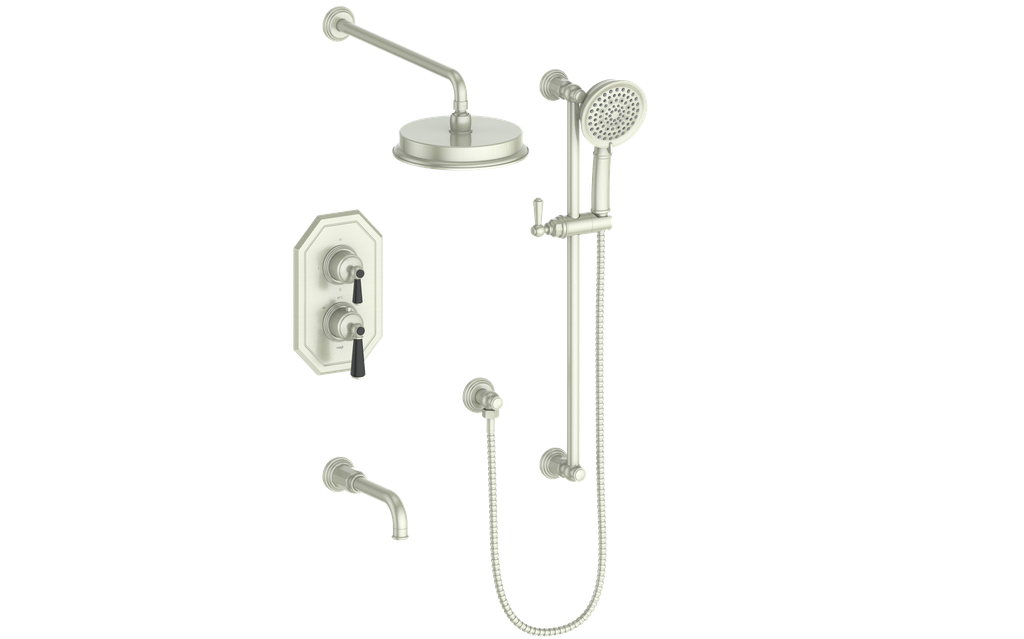 Vogt Carinthia 3-Way Thermostatic Shower System Trim in Brushed Nickel & Matte Black with Round Handle – TM.C11.320.310.BB