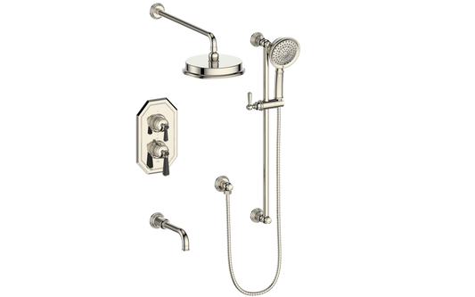 Vogt Carinthia 3-Way Thermostatic Shower System Trim in Polished Nickel & Matte Black with Round Handle – TM.C11.320.310.PB