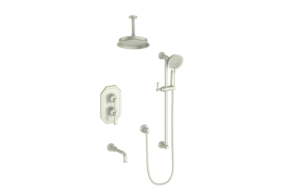 Vogt Carinthia 3-Way Thermostatic Shower System Trim, 6" Ceiling Arm, in Brushed Nickel with Round Handle – TM.C11.320.316.BN