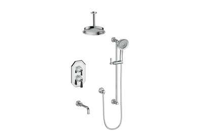 Vogt Carinthia 3-Way Thermostatic Shower System Trim, 6" Ceiling Arm, in Chrome & Matte Black with Round Handle – TM.C11.320.316.CB