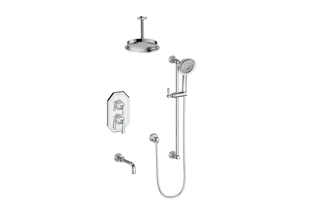 Vogt Carinthia 3-Way Thermostatic Shower System Trim, 6" Ceiling Arm, in Polished Chrome with Round Handle – TM.C11.320.316.CC