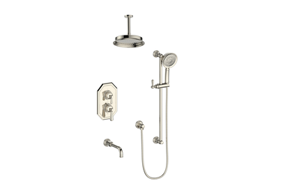 Vogt Carinthia 3-Way Thermostatic Shower System Trim, 6" Ceiling Arm, in Polished Nickel with Round Handle – TM.C11.320.316.PN