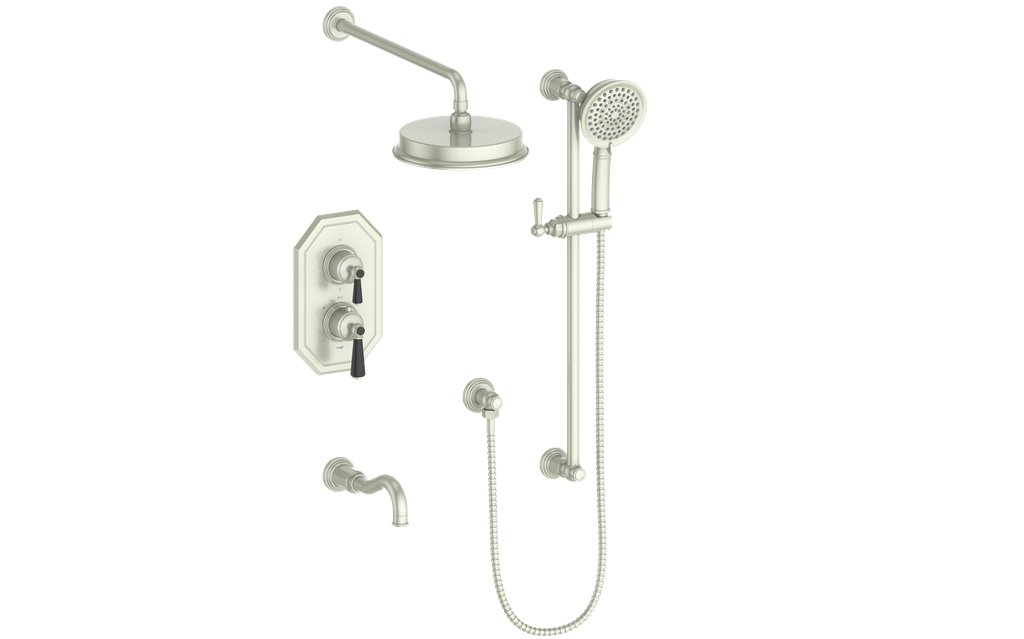Vogt Carinthia 3-Way Thermostatic Shower System Trim in Brushed Nickel & Matte Black with Round Handle – TM.C12.320.310.BB