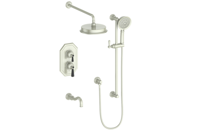 Vogt Carinthia 3-Way Thermostatic Shower System Trim in Brushed Nickel & Matte Black with Round Handle – TM.C12.320.310.BB