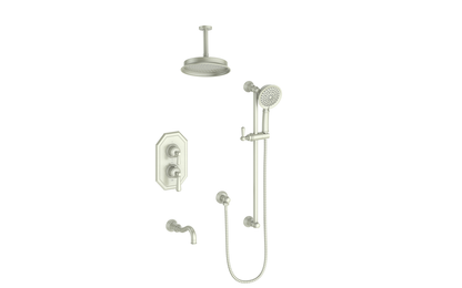 Vogt Carinthia 3-Way Thermostatic Shower System Trim, 6" Ceiling Arm, in Brushed Nickel with Round Handle – TM.C12.320.316.BN