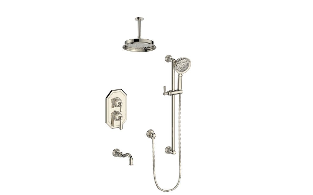 Vogt Carinthia 3-Way Thermostatic Shower System Trim, 6" Ceiling Arm, in Polished Nickel with Round Handle – TM.C12.320.316.PN