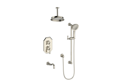 Vogt Carinthia 3-Way Thermostatic Shower System Trim, 6" Ceiling Arm, in Polished Nickel with Round Handle – TM.C12.320.316.PN