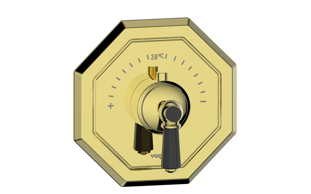 Vogt Carinthia 3/4" High-Flow Thermostatic Valve Trim in Brushed Gold & Matte Black with Octagonal Handle – TM.C2.150.BGB
