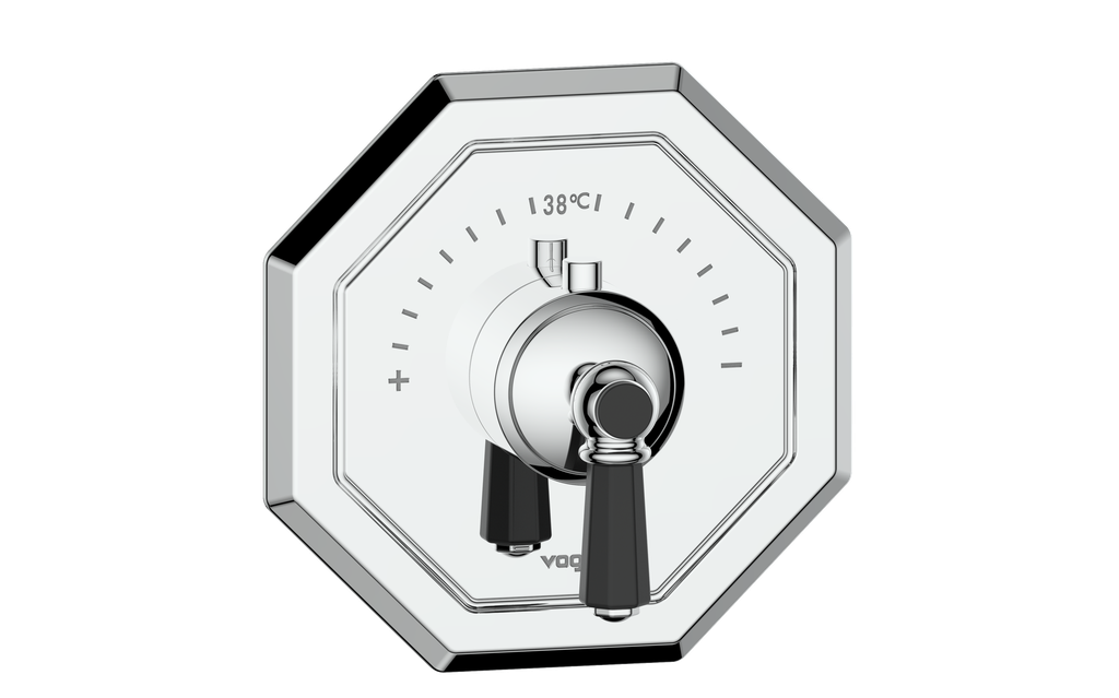Vogt Carinthia 3/4" High-Flow Thermostatic Valve Trim in Chrome & Matte Black with Octagonal Handle – TM.C2.150.CB