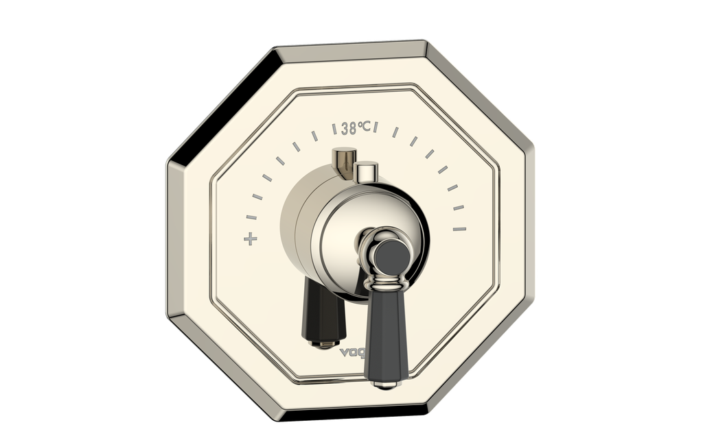 Vogt Carinthia 3/4" High-Flow Thermostatic Valve Trim in Polished Nickel & Matte Black with Octagonal Handle – TM.C2.150.PB