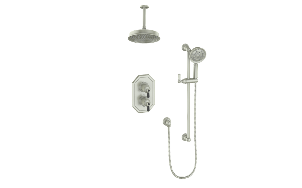 Vogt Carinthia 2-Way Thermostatic Shower System Trim in Brushed Nickel & Matte Black with Octagonal Handle – TM.C2.220.216.BB