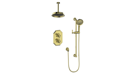 Vogt Carinthia 2-Way Thermostatic Shower System Trim in Brushed Gold with Octagonal Handle – TM.C2.220.216.BG