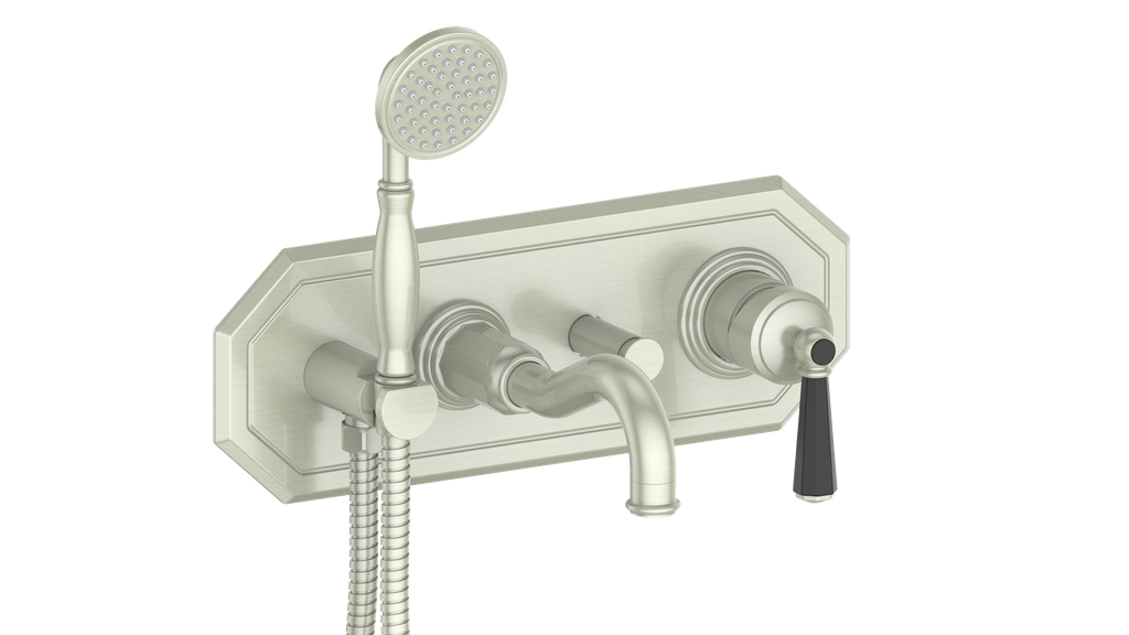 Vogt Carinthia Wall-Mount Tub Filler Trim in Brushed Nickel & Matte Black with Octagonal Handle – TM.C2.2220.BB