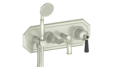 Vogt Carinthia Wall-Mount Tub Filler Trim in Brushed Nickel & Matte Black with Octagonal Handle – TM.C2.2220.BB