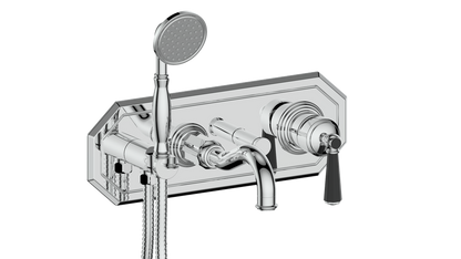 Vogt Carinthia Wall-Mount Tub Filler Trim in Chrome & Matte Black with Octagonal Handle – TM.C2.2220.CB