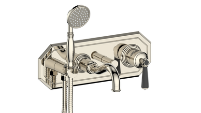 Vogt Carinthia Wall-Mount Tub Filler Trim in Polished Nickel & Matte Black with Octagonal Handle – TM.C2.2220.PB