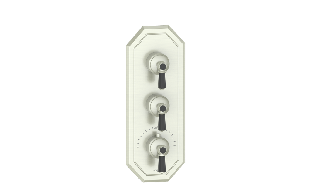 Vogt Carinthia 3/4" High-Flow Thermostatic Valve Trim with 2 Stops in Brushed Nickel & Matte Black with Octagonal Handle – TM.C2.250.BB