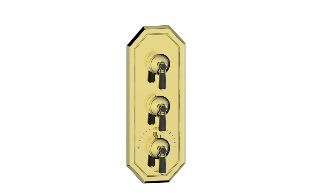 Vogt Carinthia 3/4" High-Flow Thermostatic Valve Trim with 2 Stops in Brushed Gold & Matte Black with Octagonal Handle – TM.C2.250.BGB