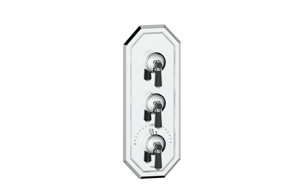Vogt Carinthia 3/4" High-Flow Thermostatic Valve Trim with 2 Stops in Chrome & Matte Black with Octagonal Handle – TM.C2.250.CB
