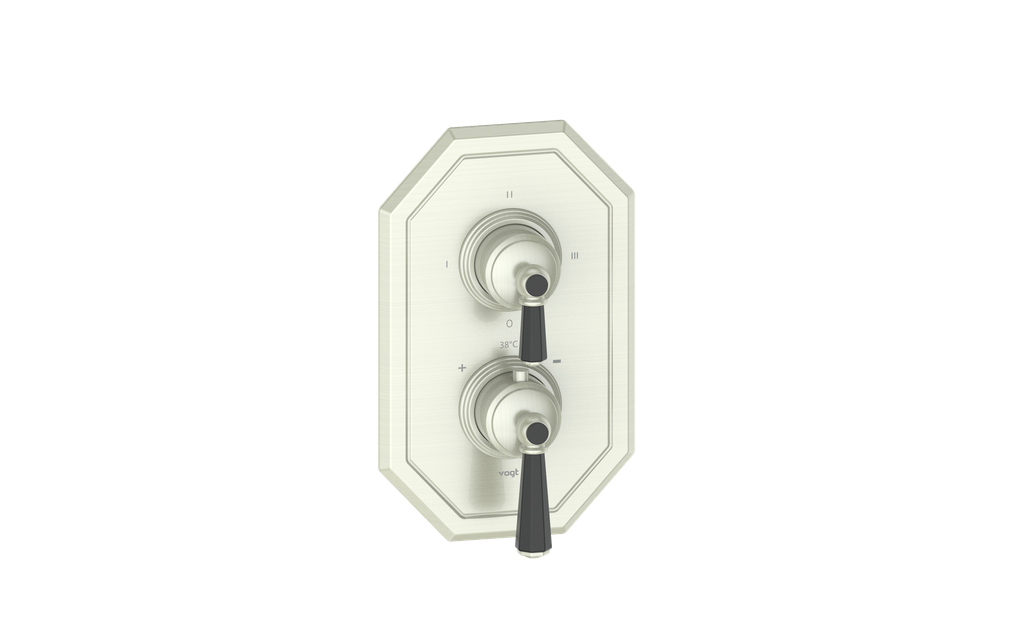 Vogt Carinthia 3-Way Thermostatic Valve Trim in Brushed Nickel & Matte Black with Octagonal Handle – TM.C2.320.BB