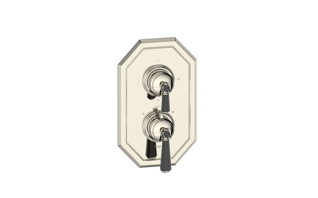 Vogt Carinthia 3-Way Thermostatic Valve Trim in Polished Nickel & Matte Black with Octagonal Handle – TM.C2.320.PB
