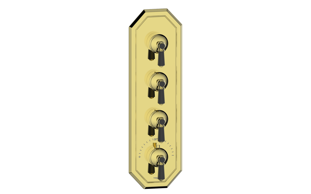 Vogt Carinthia 3/4" High-Flow Thermostatic Valve Trim with 3 Stops in Brushed Gold & Matte Black with Octagonal Handle – TM.C2.350.BGB