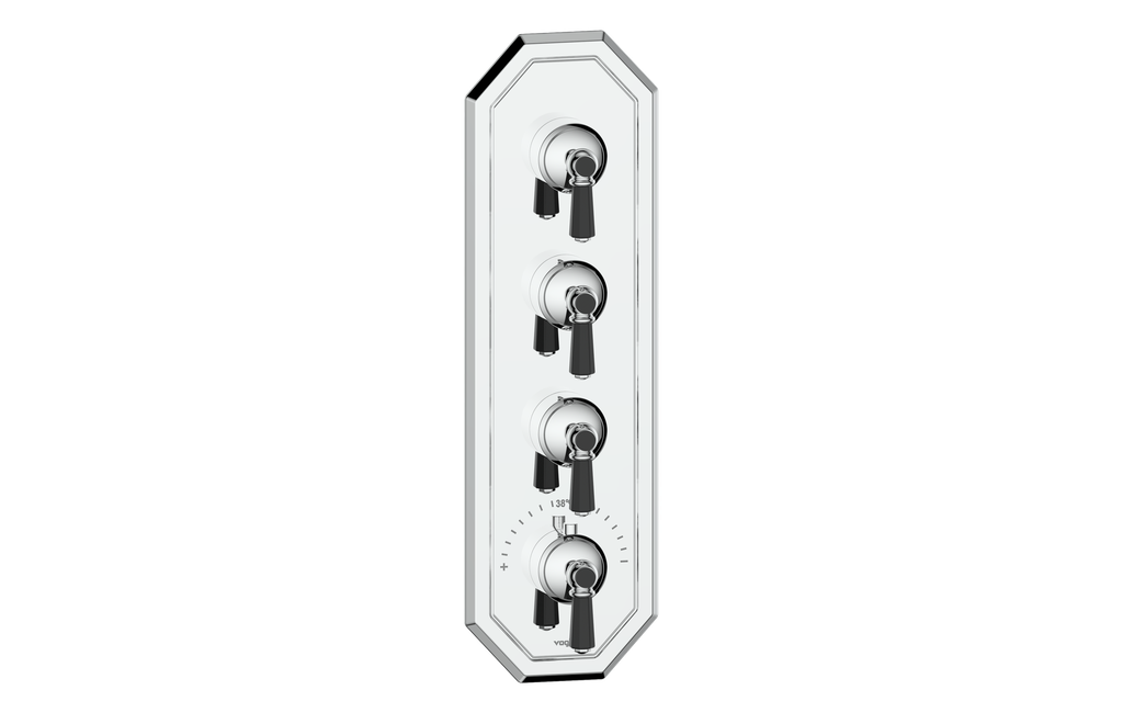 Vogt Carinthia 3/4" High-Flow Thermostatic Valve Trim with 3 Stops in Chrome & Matte Black with Octagonal Handle – TM.C2.350.CB