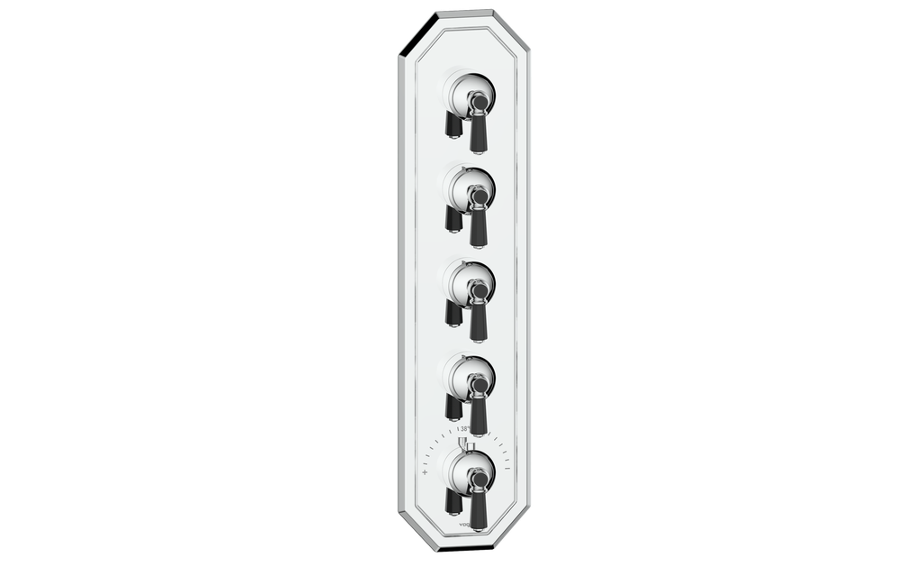 Vogt Carinthia 3/4" High-Flow Thermostatic Valve Trim with 4 Stops in Chrome & Matte Black with Octagonal Handle – TM.C2.450.CB