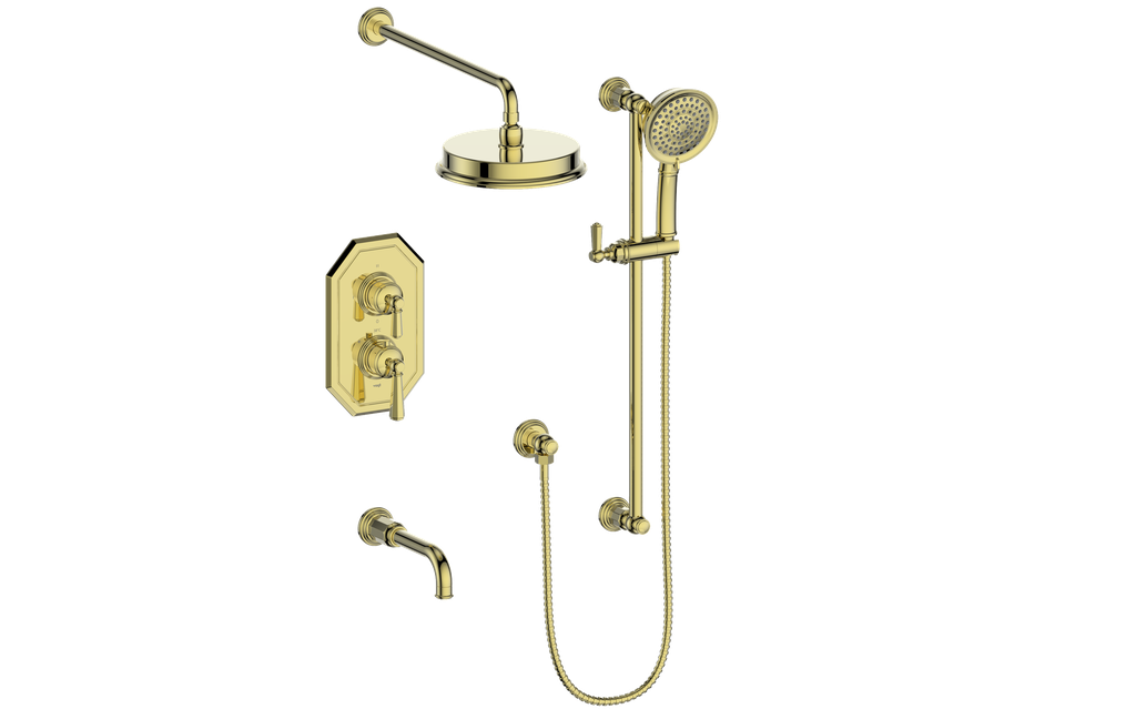 Vogt Carinthia 3-Way Thermostatic Shower System Trim in Brushed Gold with Octagonal Handle – TM.C21.320.310.BG