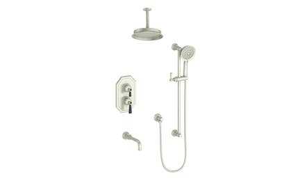 Vogt Carinthia 3-Way Thermostatic Shower System Trim, 6" Ceiling Arm, in Brushed Nickel & Matte Black with Octagonal Handle – TM.C21.320.316.BB