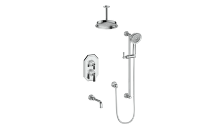 Vogt Carinthia 3-Way Thermostatic Shower System Trim, 6" Ceiling Arm, in Chrome & Matte Black with Octagonal Handle – TM.C21.320.316.CB