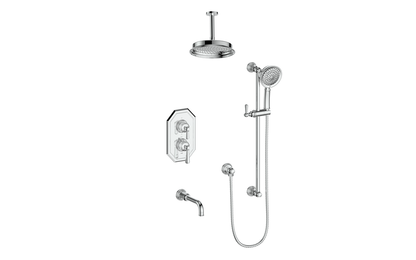 Vogt Carinthia 3-Way Thermostatic Shower System Trim, 6" Ceiling Arm, in Polished Chrome with Octagonal Handle – TM.C21.320.316.CC