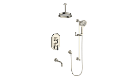 Vogt Carinthia 3-Way Thermostatic Shower System Trim, 6" Ceiling Arm, in Polished Nickel & Matte Black with Octagonal Handle – TM.C21.320.316.PB