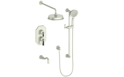 Vogt Carinthia 3-Way Thermostatic Shower System Trim in Brushed Nickel & Matte Black with Octagonal Handle – TM.C22.320.310.BB